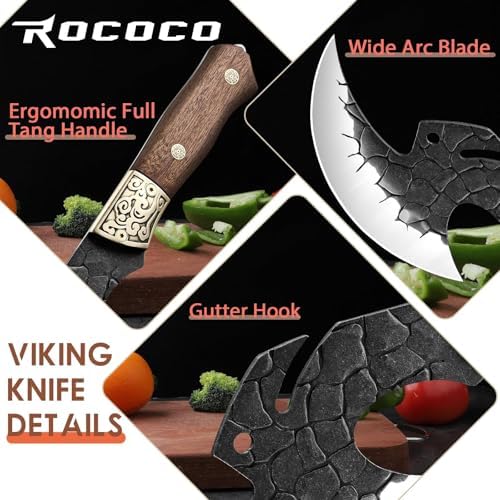 ROCOCO Viking Cleaver Knife Birthday - Full Tang Kitchen Axe Gift Men
