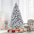 ReunionG 7.5FT Snow Christmas Tree, Artificial Flocked Hinged Pine Tree, Holiday Decoration Tree with Premium PVC Needles and Solid Metal Stand, Full Christmas Tree for Indoor Outdoor (7.5FT)