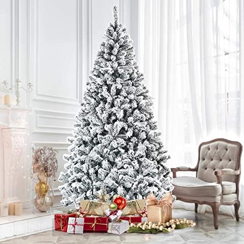 ReunionG 7.5FT Snow Christmas Tree, Artificial Flocked Hinged Pine Tree, Holiday Decoration Tree with Premium PVC Needles and Solid Metal Stand, Full Christmas Tree for Indoor Outdoor (7.5FT)