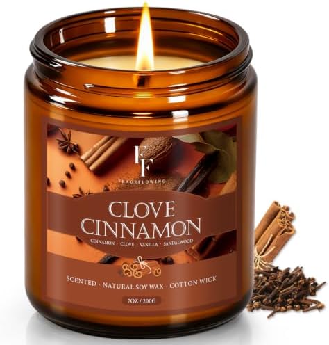 Fall Candle, Clove Cinnamon Scented Candles for Home, Natural Soy Autumn Candle Aromatherapy Candle, 7 oz Jar Candles Fall Gifts for Women Men