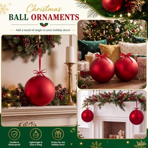 Weysat 4 Pcs Large Fillable Christmas Ball Ornaments, Matte Red, 10 Inch