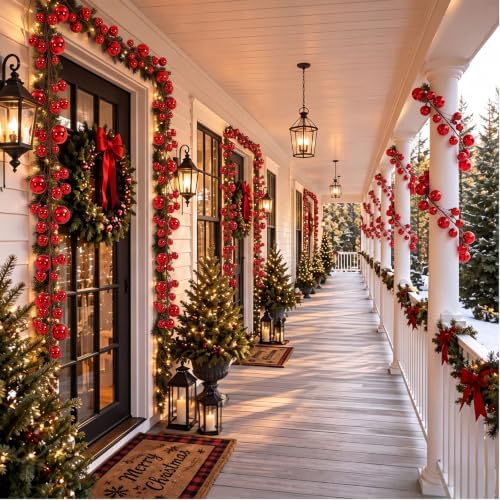 2 Pcs 15 ft Christmas Ball Ornament Garland, Red