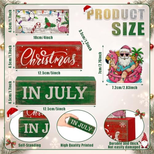 Lineshading 4 Pcs Christmas in July Table Decor Summer Santa Wooden Signs