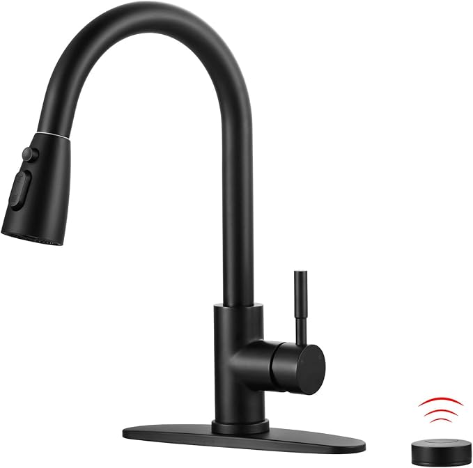 Touchless Kitchen Faucet Stainless Steel: WOWOW Mobile Motion Sensor Kitchen Sink Faucet with Sprayer, Automatic Smart Kitchen Faucet for Sink 1 or 3 Hole, Matte Black