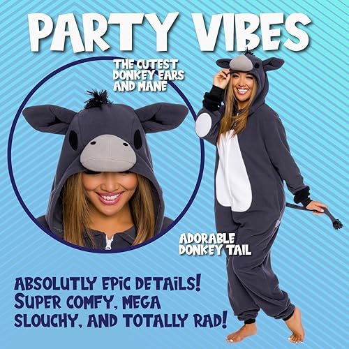 Funziez! Slim Fit Adult Onesie - Animal Costume - Plush Unisex Halloween One Piece Cosplay Suit for Women and Men