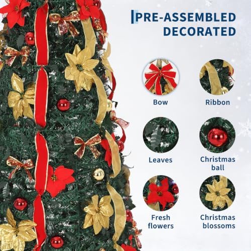 Garvee 6 FT Pop Up Christmas Tree, Pre-Decorated Xmas Tree Lighted Top Star