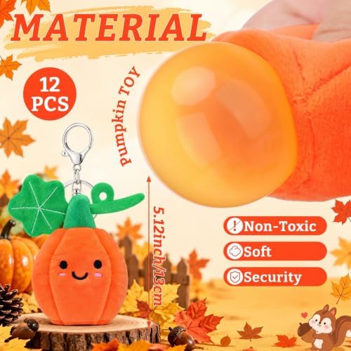 Meooeck 12 Pcs Fall Pumpkin Fidgets Balls Keychains Fall Party Favors