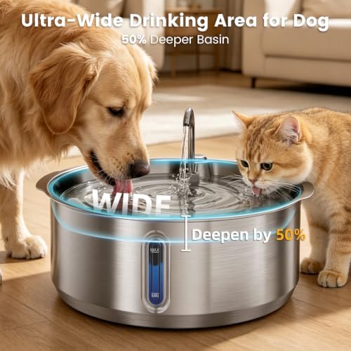 Invengo 8L/270oz Quiet Stainless Steel Dog Water Fountain, 2 Filters