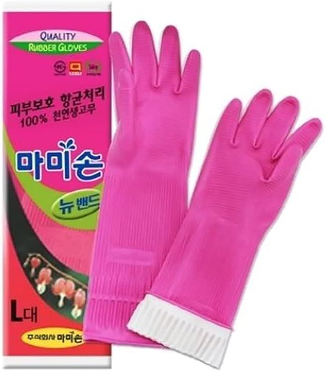 Mamison Quality Kitchen Rubber Gloves (10 Pairs, Large) Non-Slip Reusable Latex Cleaning Gloves/ Made in Korea