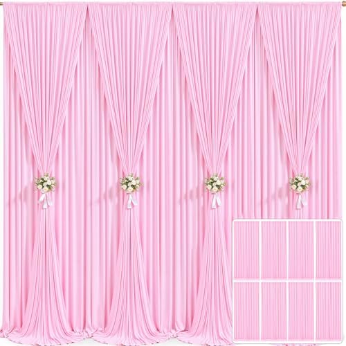 8 Panels Pink Backdrop Curtain for Parties Baby Shower Wrinkle Free Pink Photo Curtains Backdrop Drapes Fabric Decoration for Wedding Birthday Party 40ft(W) x 10ft(H)