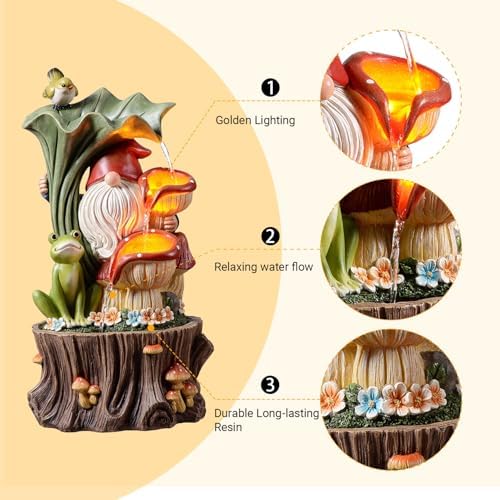 Kalona Outdoor Water Fountain, Gnome Tree Stump Waterfall with LED Lights