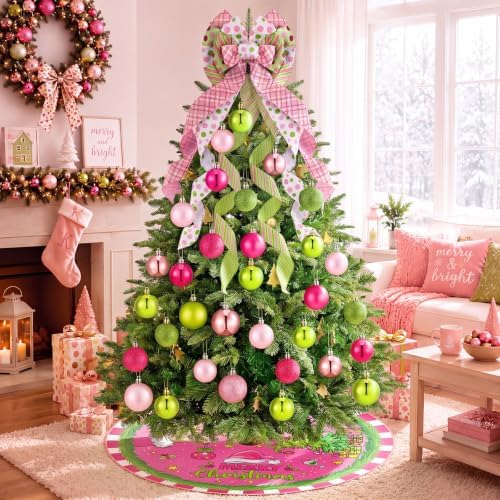 Gejoy 32 Pcs Pink and Lime Green Christmas Tree Decoration Set