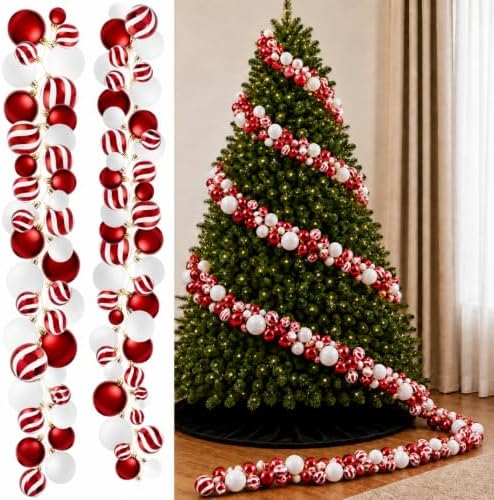 Sosation 29.5Ft Christmas Ball Ornament Garland, Red White, Glossy Matte