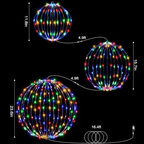 Christmas Decorations,LED Light Balls Outdoor,3 Pack,Multicolor