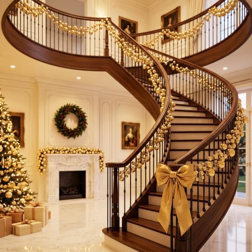 2 Pcs 15 ft Christmas Ball Ornament Garland, Gold