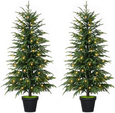 4FT Christmas Tree with Light, Norfolk Pine Tree Decor for Xmas 2 Pack