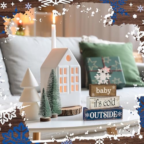 Moucuny 4 Pcs Wooden Block Signs Baby Its Cold Outside Farmhouse Decor
