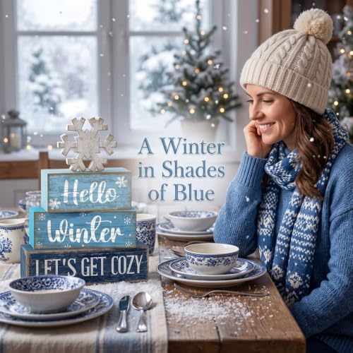 Lineshading 4 Pcs Snowflake Christmas Table Decorations Hello Winter Blocks