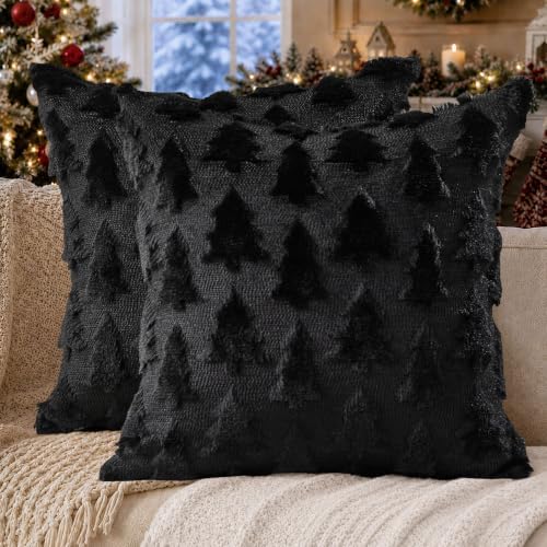 DFXSZ Christmas Tree Pillow Covers 18x18 Set of 2 Christmas Decor Black