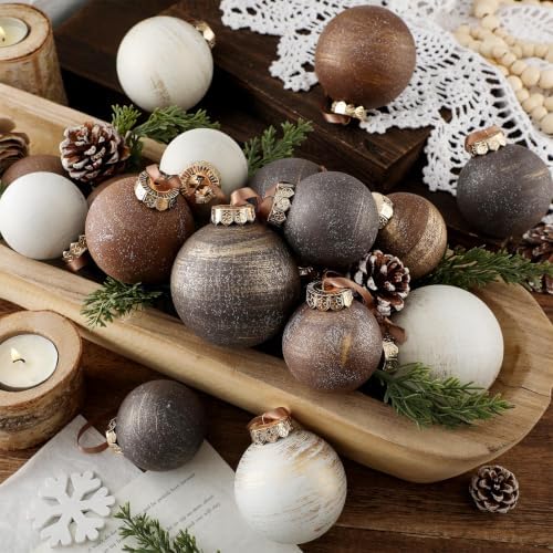 Yunlly 36 Pcs Neutral Christmas Ornaments Bulk Farmhouse Xmas Tree Decor