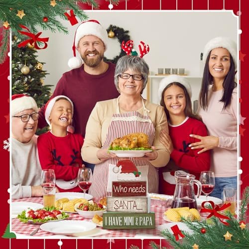 Lineshading 4 Pcs Christmas Table Decorations for Home, Wood Santa Hat Sign