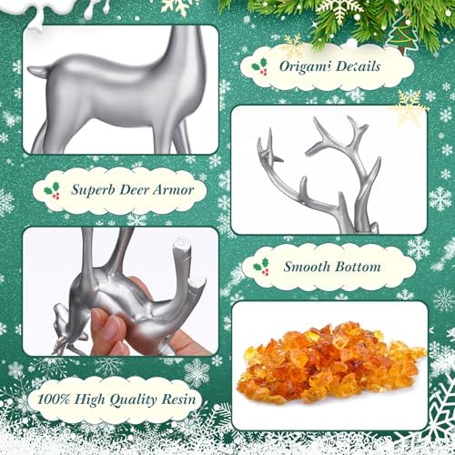 Thyle 4 Pcs Christmas Reindeer Decor Indoor Silver Resin Deer Figurine