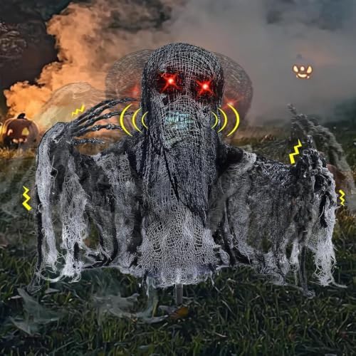 Talking Zombie Groundbreaker Halloween Animatronic with Red Eyes