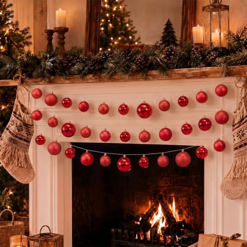 6 Pcs Christmas Ball Garland 6.6 ft Hanging Ornaments Strand, Red