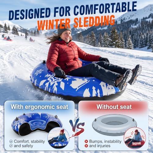 ZIZZ Inflatable Snow Tubes for Kids Adults Sledding 48" Large Heavy Duty