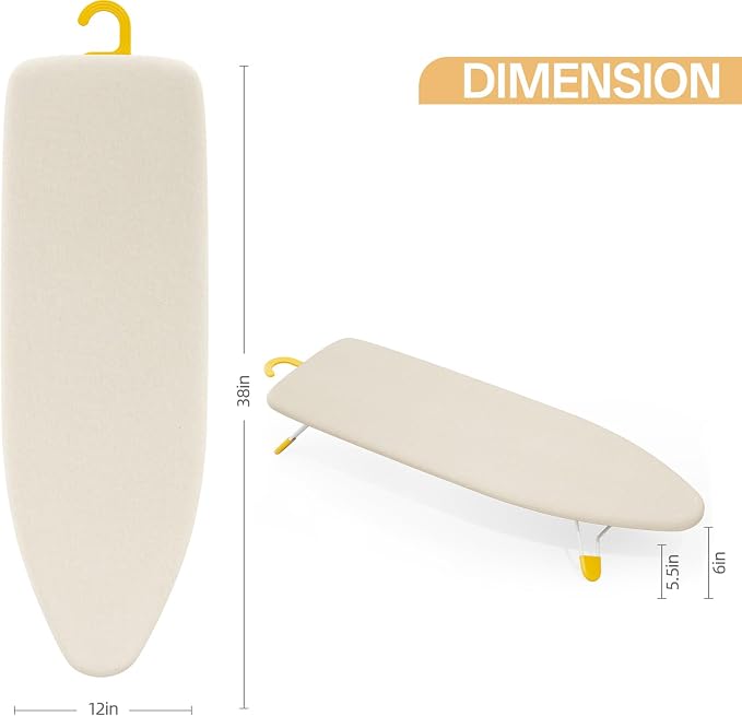 12"×38" Small Ironing Board Tabletop, Table Top Iron Board Small with Mesh Metal Base, Mini Tabletop Ironing Boards Space Saving, Compact Table Top Iron Boards Small with Non-Slip Feet, Milk White