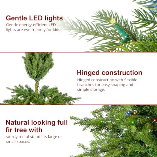 Glitzhome 6ft Prelit Christmas Tree, Small Christmas Tree Vibrant Evergreen Fir with 300 Warm White/Multi-Color Twinkling Lights, 1564 PE&PVC Branch Tips, 10 Function w/Foot Pedal and Remote