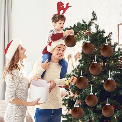 12 Pcs Jumbo Brown Velvet Christmas Ornaments 6 Inch Flocked