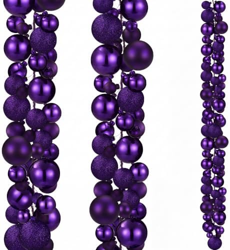 2 Pcs 6 ft Christmas Ball Ornament Garland, Dark Purple