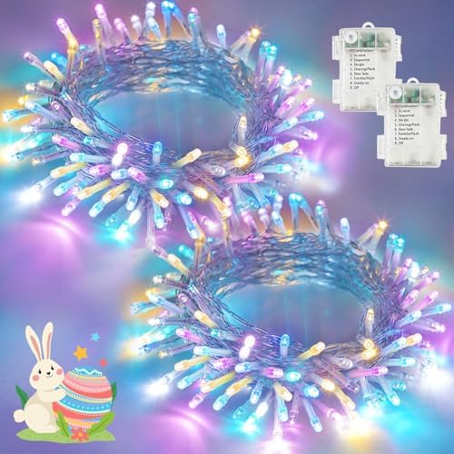 2 Pack 100 LED Easter Lights Battery Operated String Twinkle Fairy Lights