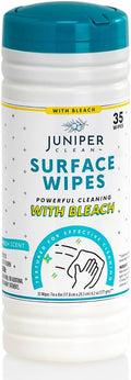 Juniper CLEAN 1 Pack Surface Cleaning Wipes with Bleach, All-Purpose Cleaner for Bathroom, Kitchen, Office, 35 Count Canister, 7.5" x 7" Sheet, Fresh Scent, Lint Free & Durable