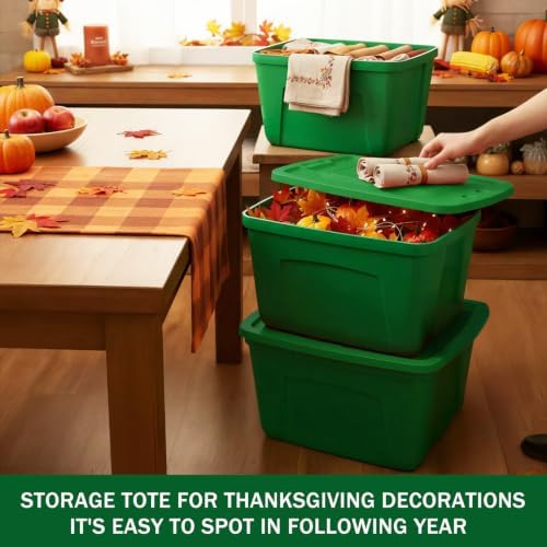 SIMPLYKLEEN 4PC Christmas Storage Bins with Lids-Made in USA 14.5Gallon(58Quart) Red Storage Totes,Holiday Organizer,Plastic Stackable Large Storage Boxes for Home,Office,Garage,Basement Green/Green