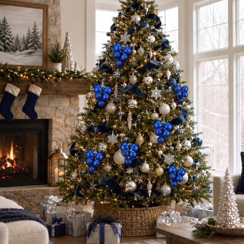 Roowest 4 Sets Large Blue Glitter Christmas Ball Clusters Ornaments Decor