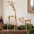 Christmas Decorations - Set of 2 Sculpted Gold Metal Reindeer Statues