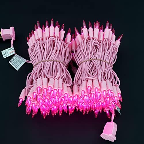 YULETIME 200 Pink LED Christmas Lights, 66 ft Brown Wire UL String Light