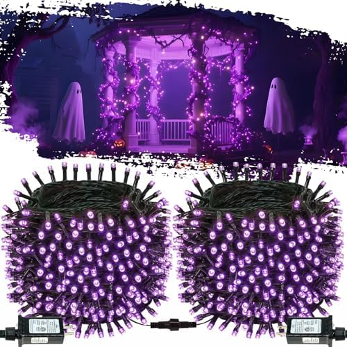 OZS Connectable 2-Pack 164Ft 400LED Halloween String Lights, Purple