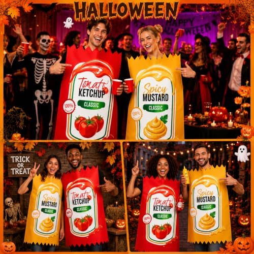 2 Set Ketchup and Mustard Couple's Halloween Costume Set for Adults