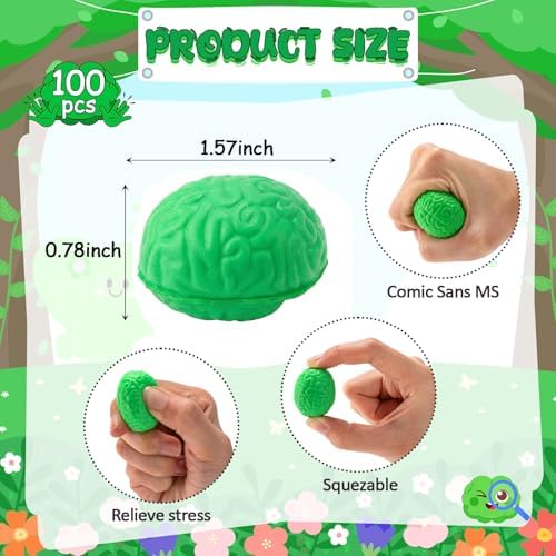 Skylety 100 Pcs Brain Balls Bulk Halloween Funny Toy, Green, Mini