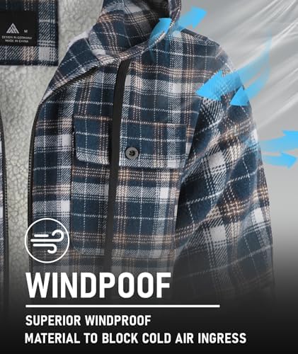 GEEK LIGHTING Men's Flannel Shirts Jacket Sherpa Lined Plaid Zipper Hoodie