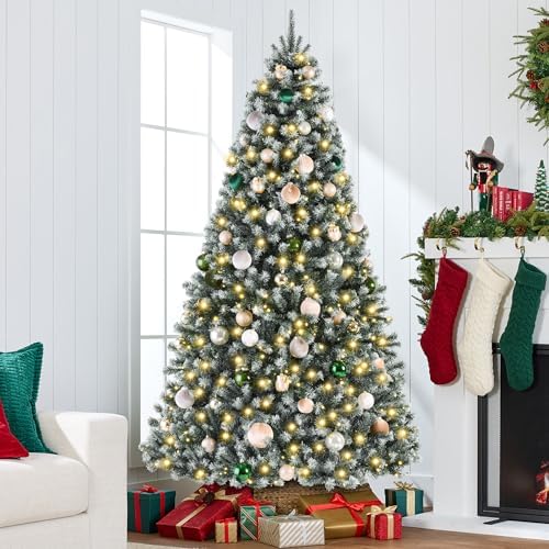 Best Choice Products Artificial Frosted Christmas Tree, 9ft Premium Pre-Lit Realistic Spruce Holiday Décor w/Dense Branches, Metal Base – Blue Spruce