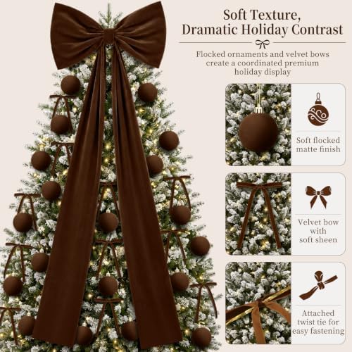 49 Pcs Chocolate Brown Christmas Tree Decoration Set with Velvet Bow Ball