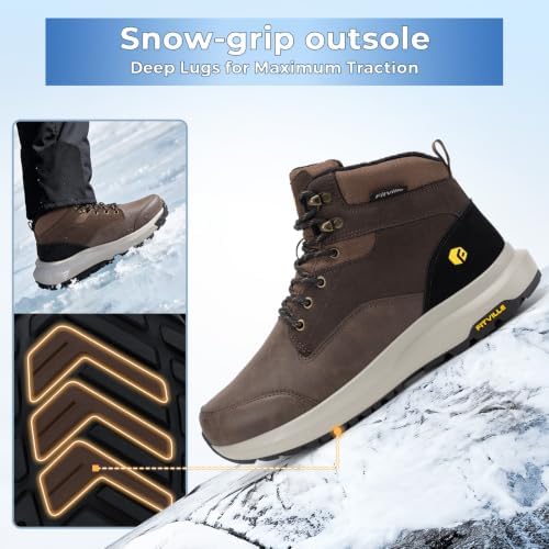 FitVille Mens Snow boots Wide Width Fur Lined Warm Winter Boots with Heat Lock Technology and Adjustable Lace up, Slip-Resistant Outsole for Outdoor