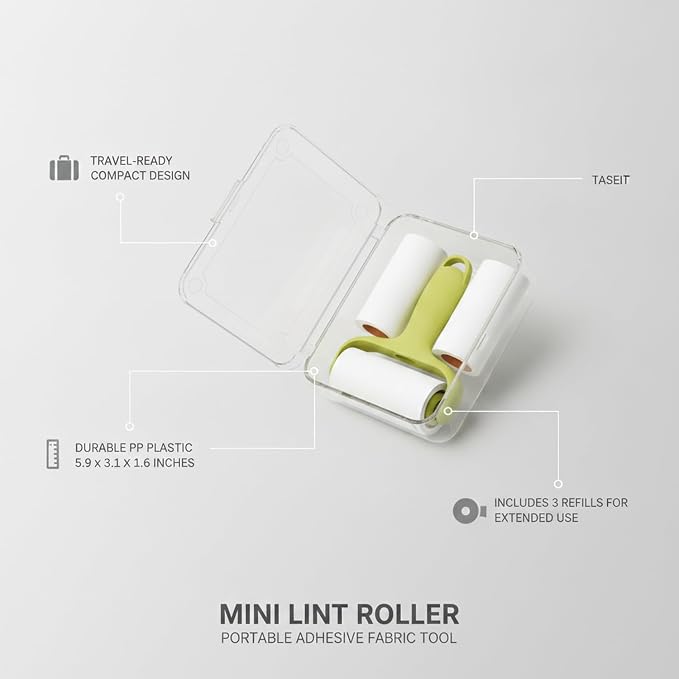 Lint Remover Mini Roller with 3 Refills, Compact Adhesive Fabric Cleaner for Travel and Daily Use, Durable PP Plastic Handle