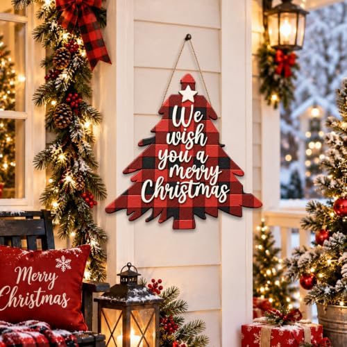 Christmas Decorations Buffalo Plaid Christmas Tree Wooden Hanging Sign