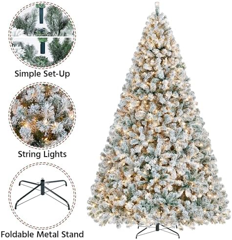 Yaheetech 9ft Pre-Lit Snow Flocked Artificial Christmas Tree, 900 Lights