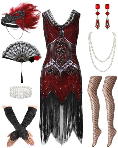 1920s Dresses for Women Flapper Dress Fringes Accessories Vintage Costume
